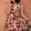 Hearts & Roses Gracie Floral 50's Swing Dress Off-White