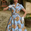Hearts & Roses Hallie Floral 50's Swing Dress Blue