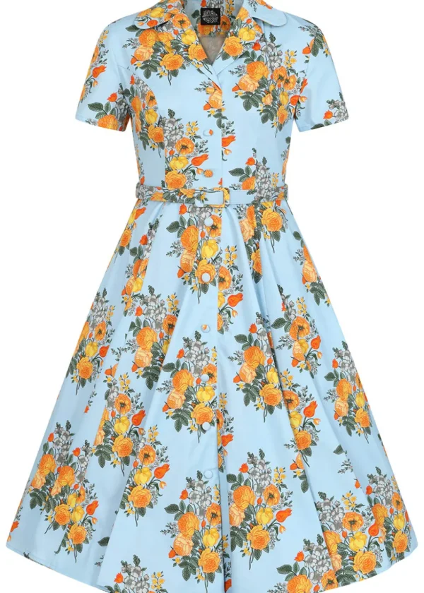 Hearts & Roses Hallie Floral 50's Swing Dress Blue