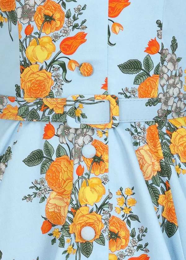 Hearts & Roses Hallie Floral 50's Swing Dress Blue
