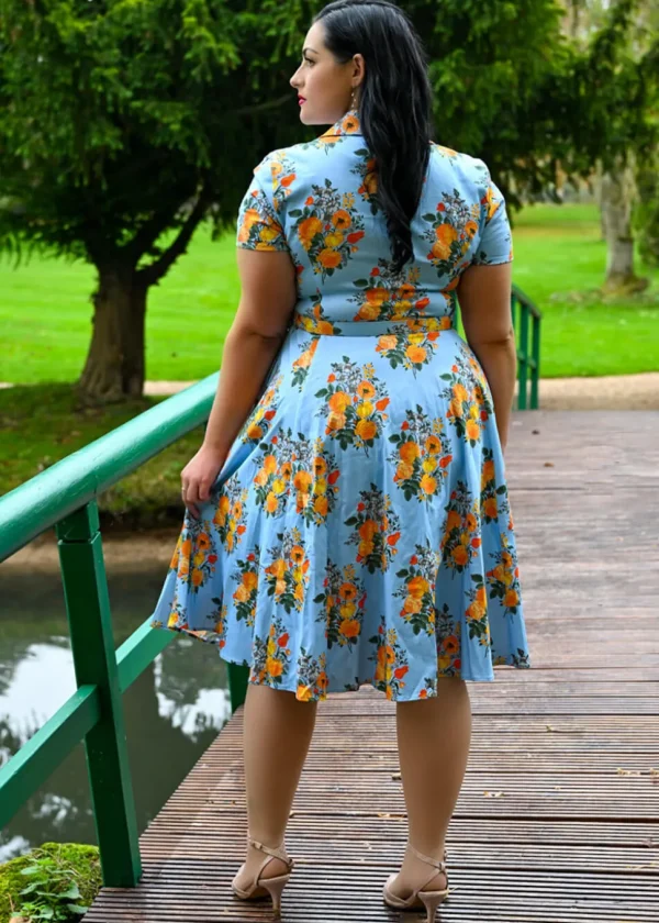 Hearts & Roses Hallie Floral 50's Swing Dress Blue