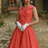 Hearts & Roses Hannah Polkadot 50's Swing Dress Red
