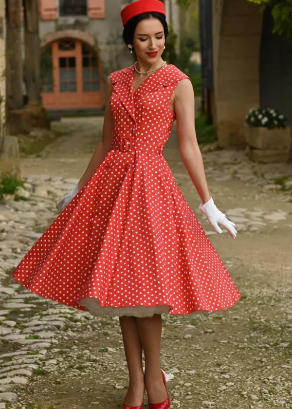 Hearts & Roses Hannah Polkadot 50's Swing Dress Red