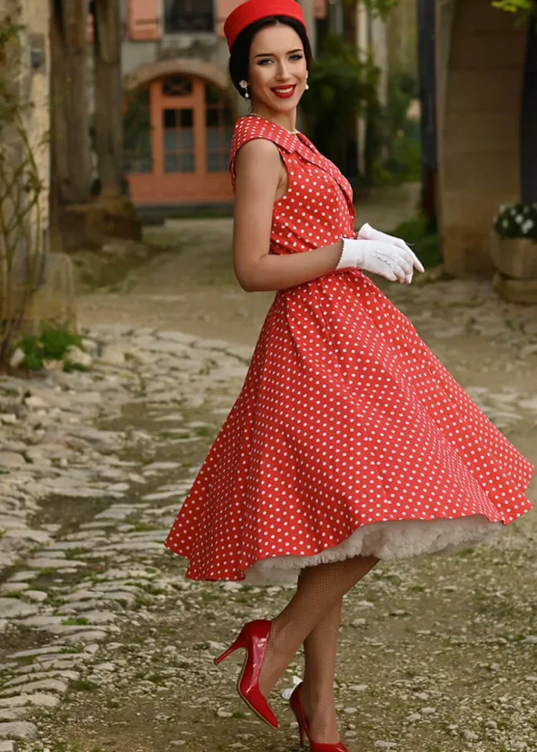 Hearts & Roses Hannah Polkadot 50's Swing Dress Red