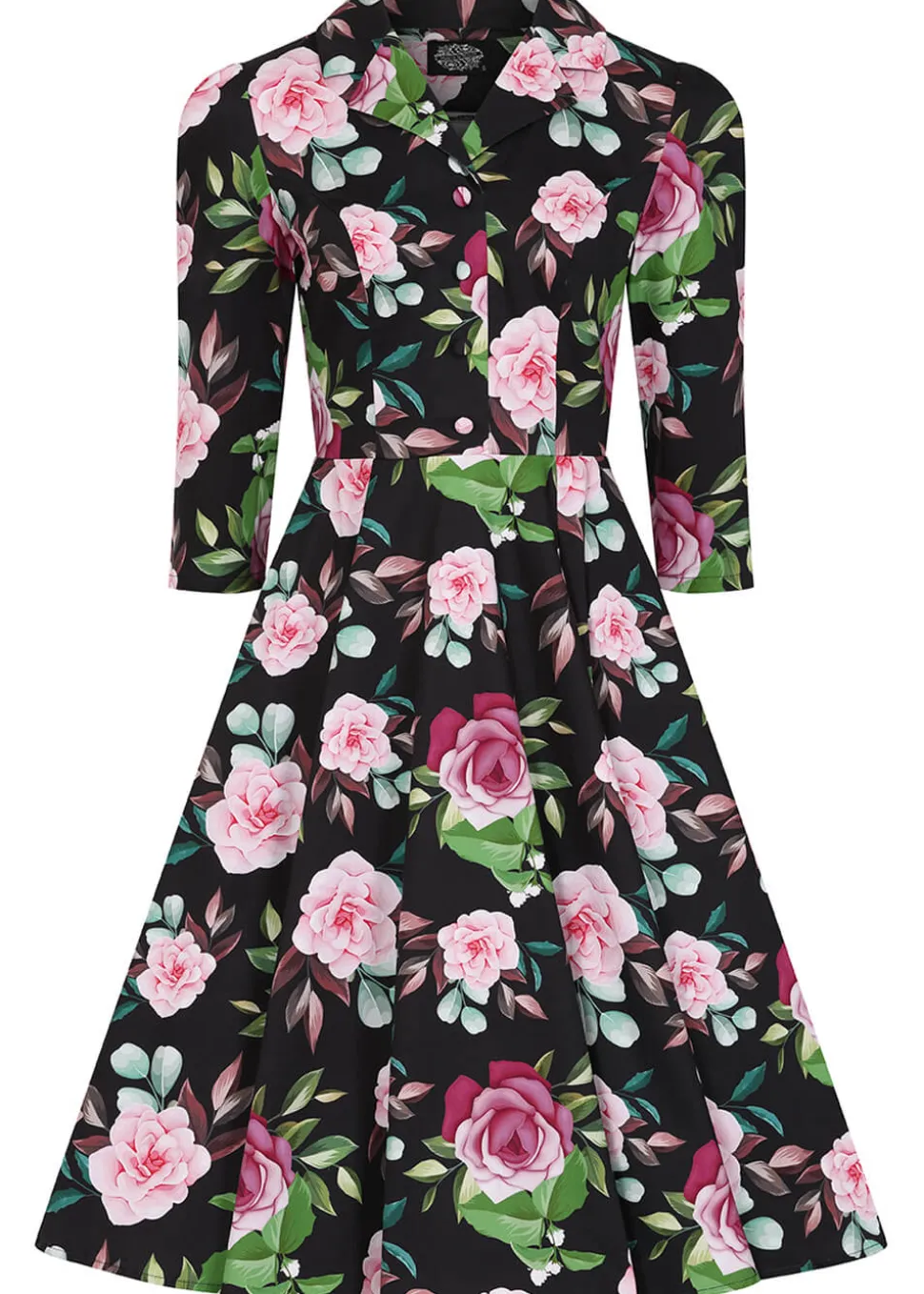 hearts__roses_helen_flora_0.webp Hearts & Roses Helen Floral 50's Swing Dress Black