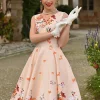 Hearts & Roses Jade Floral 50's Swing Dress Orange