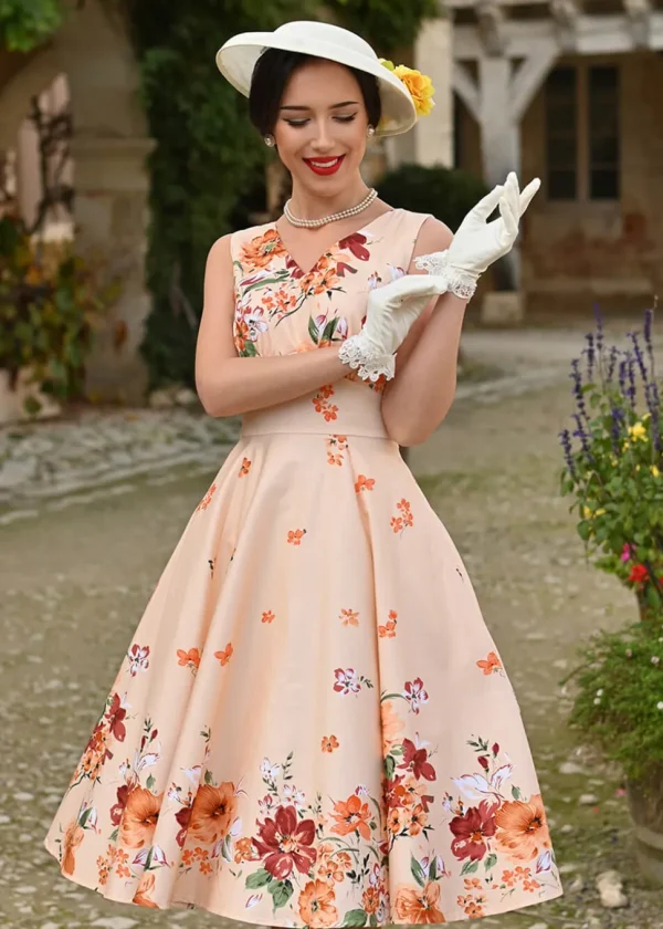 Hearts & Roses Jade Floral 50's Swing Dress Orange
