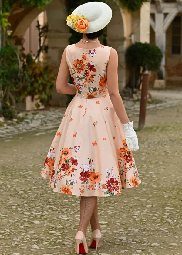 Hearts & Roses Jade Floral 50's Swing Dress Orange