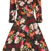 Hearts & Roses Kali Floral 50's Swing Dress Black