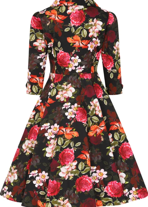 Hearts & Roses Kali Floral 50's Swing Dress Black