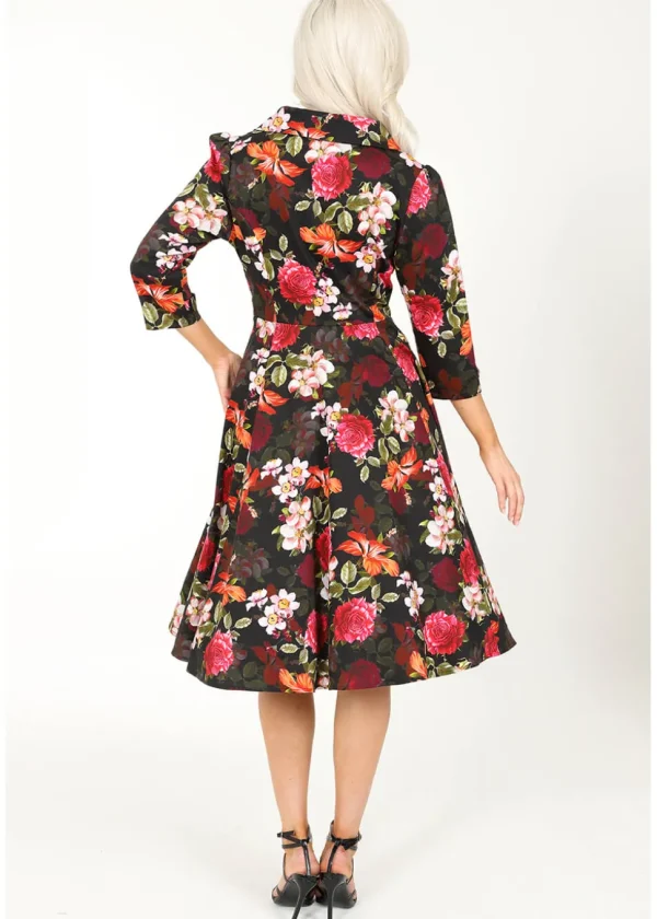 Hearts & Roses Kali Floral 50's Swing Dress Black