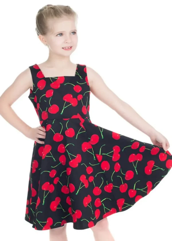 Hearts & Roses Kids Bombshell Cherry 50's Swing Dress Black