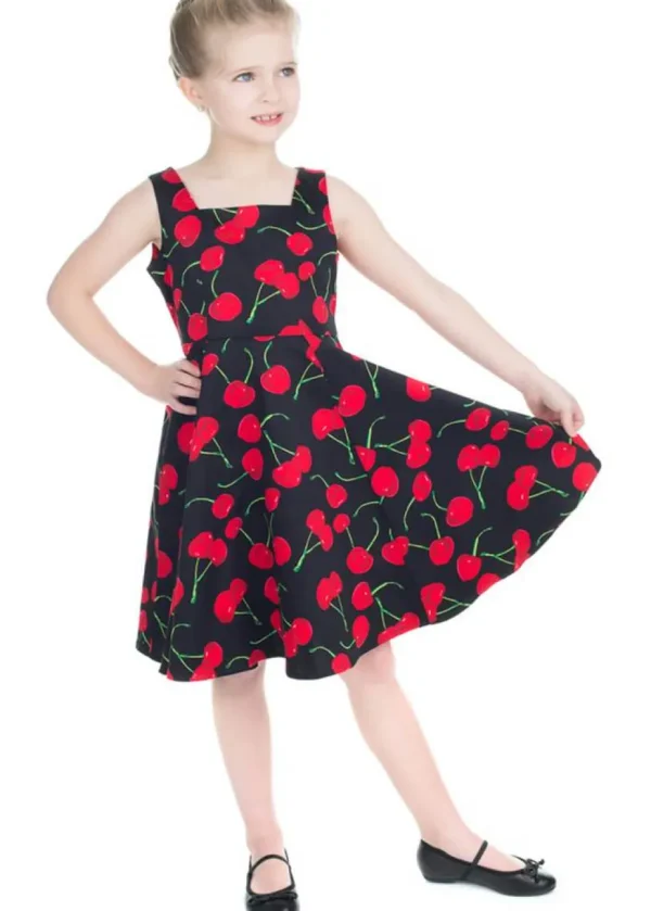 Hearts & Roses Kids Bombshell Cherry 50's Swing Dress Black