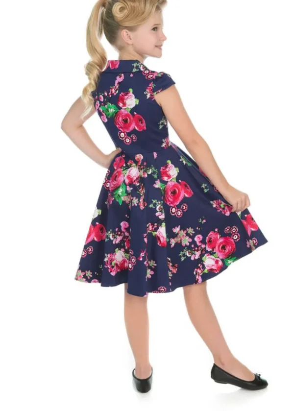 Hearts & Roses Kids Midnight Garden 50's Swing Dress Navy