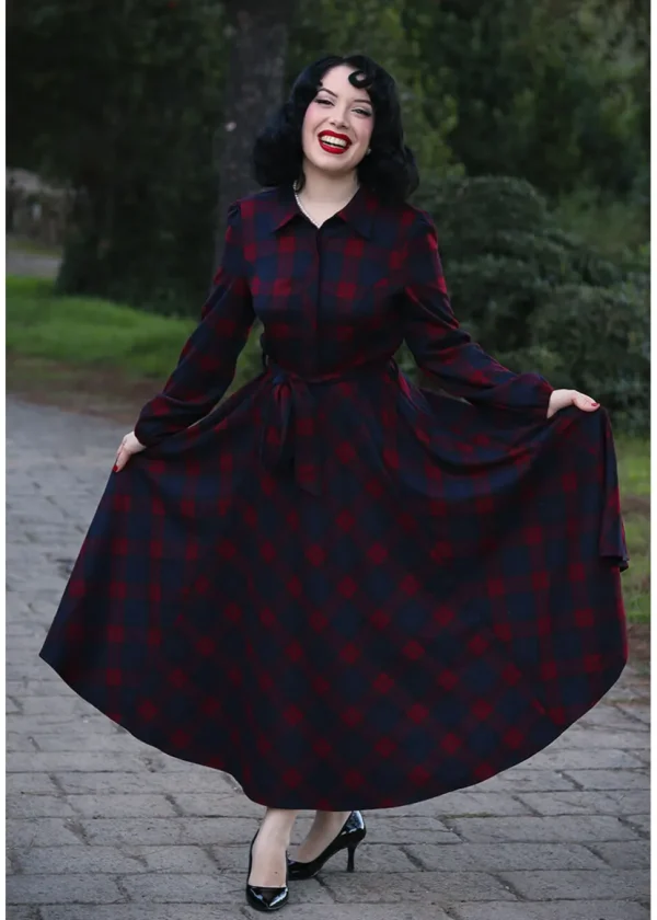 Hearts & Roses Kim Tartan 50's Swing Dress Red