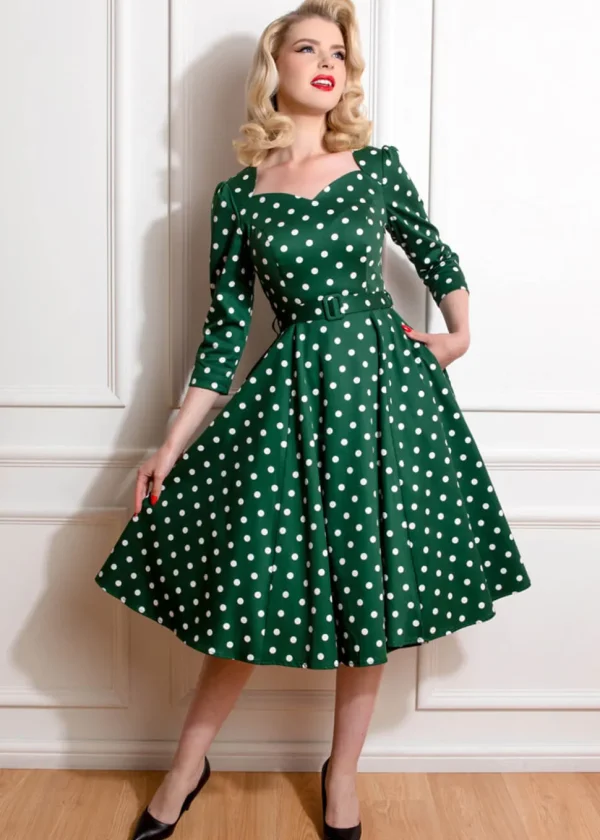 Hearts & Roses Kylie Polkadot 50's Swing Dress Green