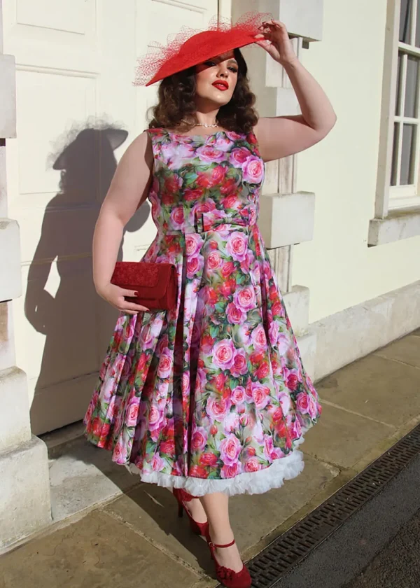 Hearts & Roses Lola Floral 50's Swing Dress Green