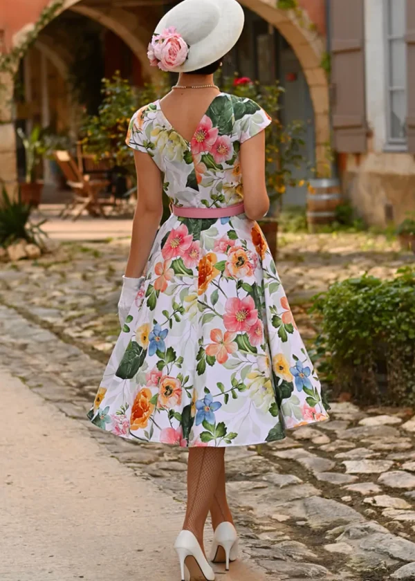 Hearts & Roses Lottie Floral 50's Swing Dress White