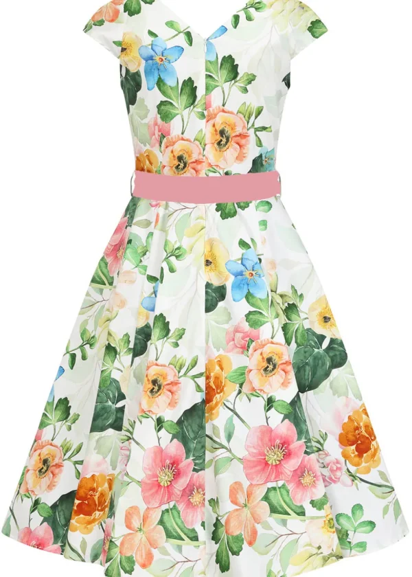 Hearts & Roses Lottie Floral 50's Swing Dress White