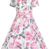 Hearts & Roses Luella Floral 50's Swing Dress White