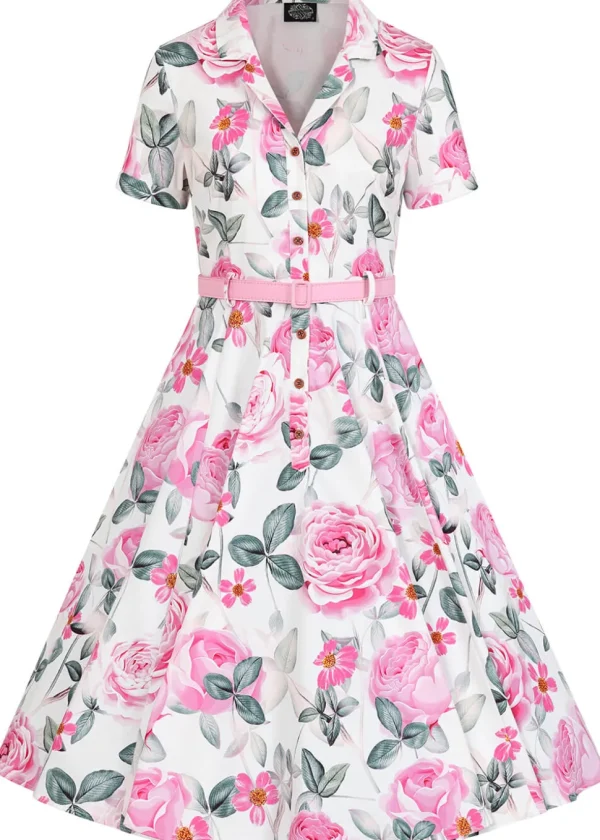 Hearts & Roses Luella Floral 50's Swing Dress White