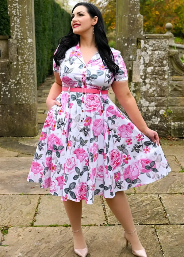 Hearts & Roses Luella Floral 50's Swing Dress White
