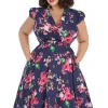 Hearts & Roses Midnight Garden 50's Swing Dress Navy