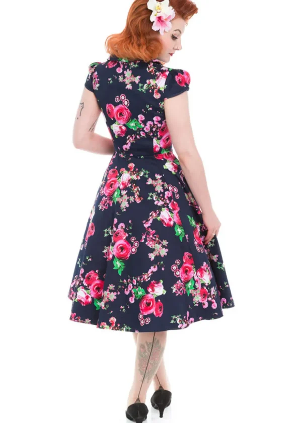 Hearts & Roses Midnight Garden 50's Swing Dress Navy
