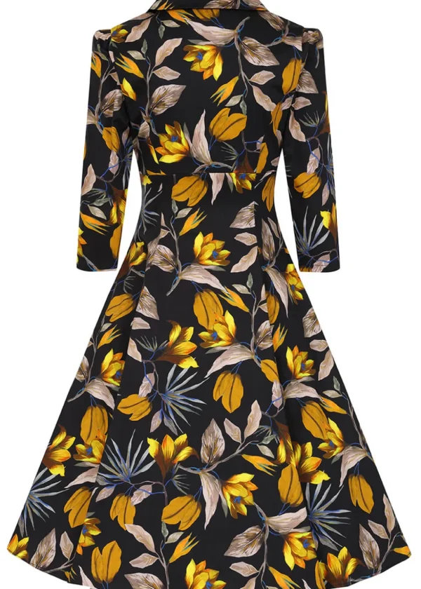 Hearts & Roses Mila Floral 50's Swing Dress Black