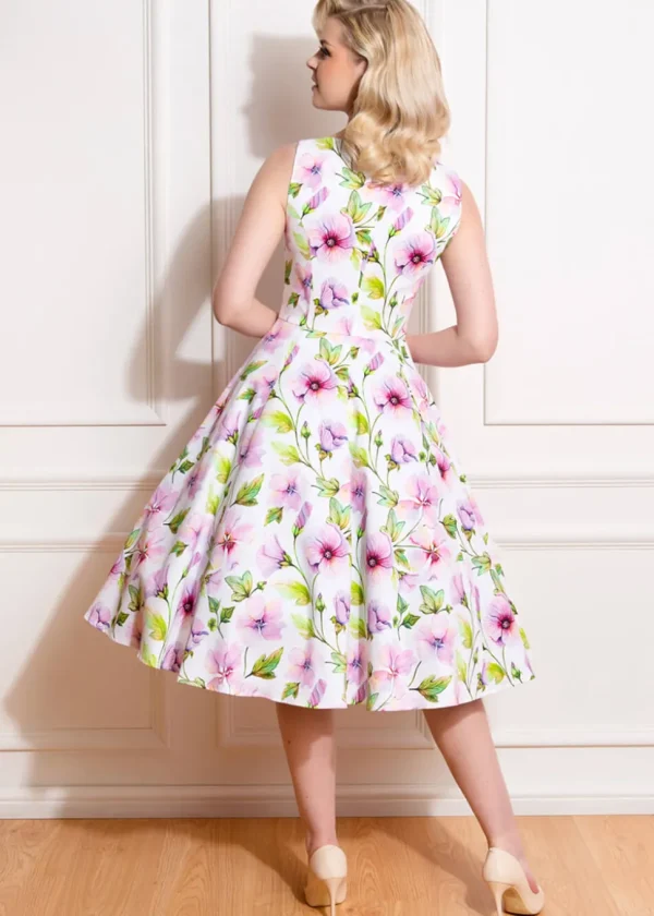 Hearts & Roses Naomi Floral 50's Swing Dress White