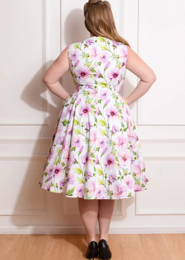 Hearts & Roses Naomi Floral 50's Swing Dress White