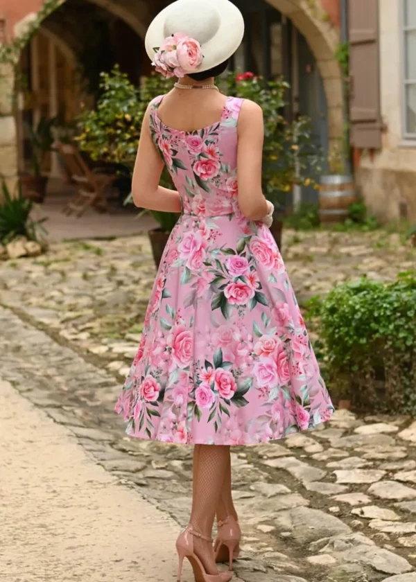 Hearts & Roses Nellie Floral 50's Swing Dress Pink