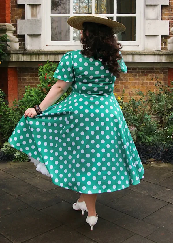 Hearts & Roses Nina Polkadot 50's Swing Dress Green