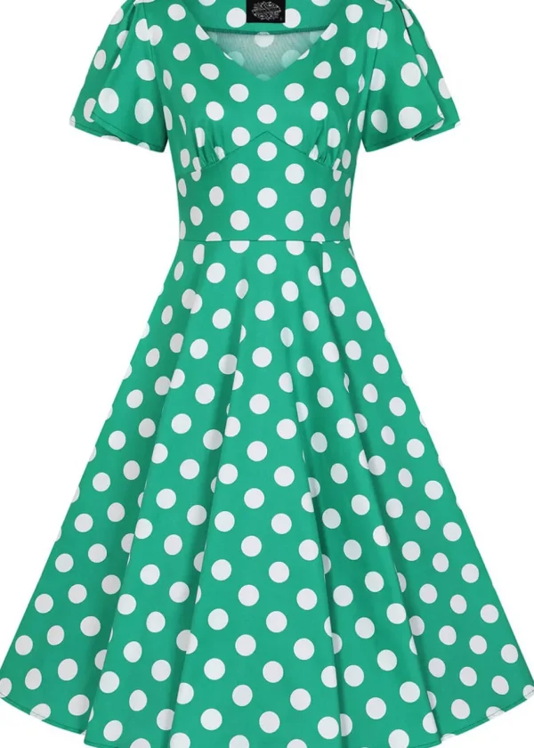 Hearts & Roses Nina Polkadot 50's Swing Dress Green