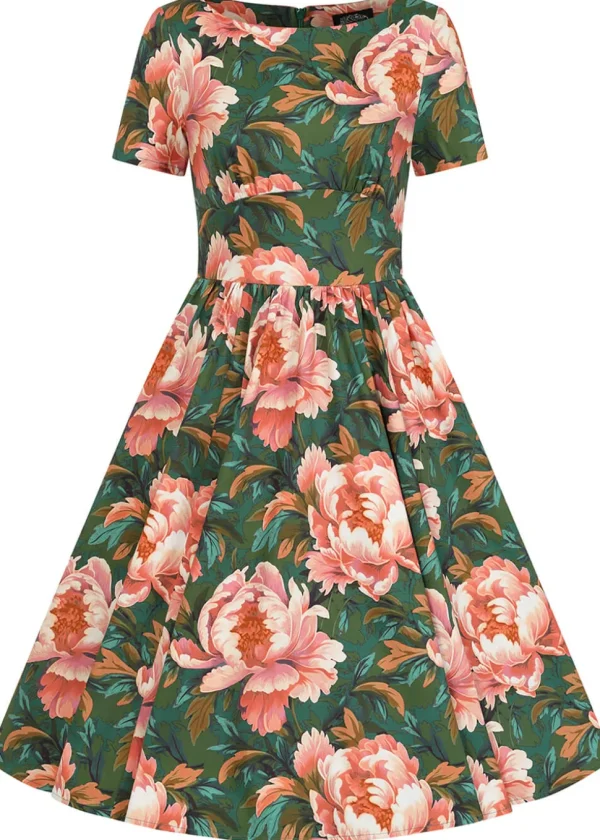 Hearts & Roses Norah Floral 50's Swing Dress Green