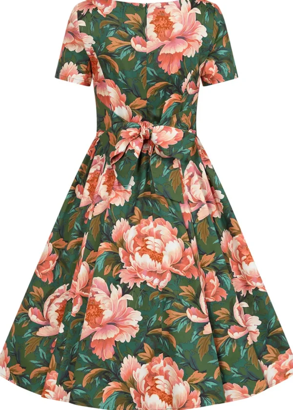 Hearts & Roses Norah Floral 50's Swing Dress Green