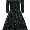 Hearts & Roses Paris Sparkle Velvet 50's Swing Dress in Green