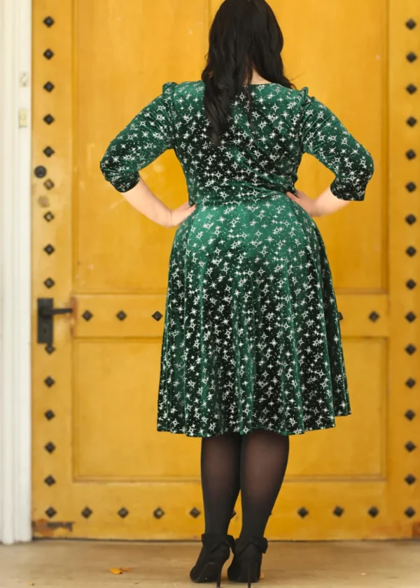Hearts & Roses Paris Sparkle Velvet 50's Swing Dress in Green