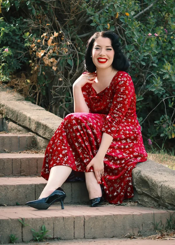 Hearts & Roses Paris Sparkle Velvet 50's Swing Dress Red