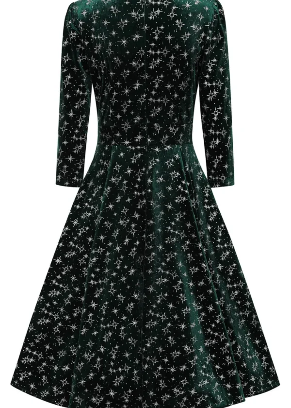 Hearts & Roses Paris Sparkle Velvet 50's Swing Dress in Green