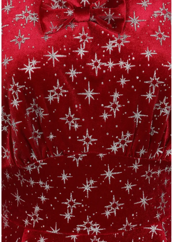 Hearts & Roses Paris Sparkle Velvet 50's Swing Dress Red