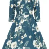 Hearts & Roses Petal Floral 50's Swing Dress Blue