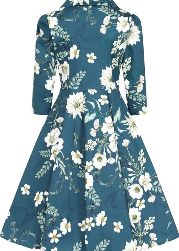 Hearts & Roses Petal Floral 50's Swing Dress Blue