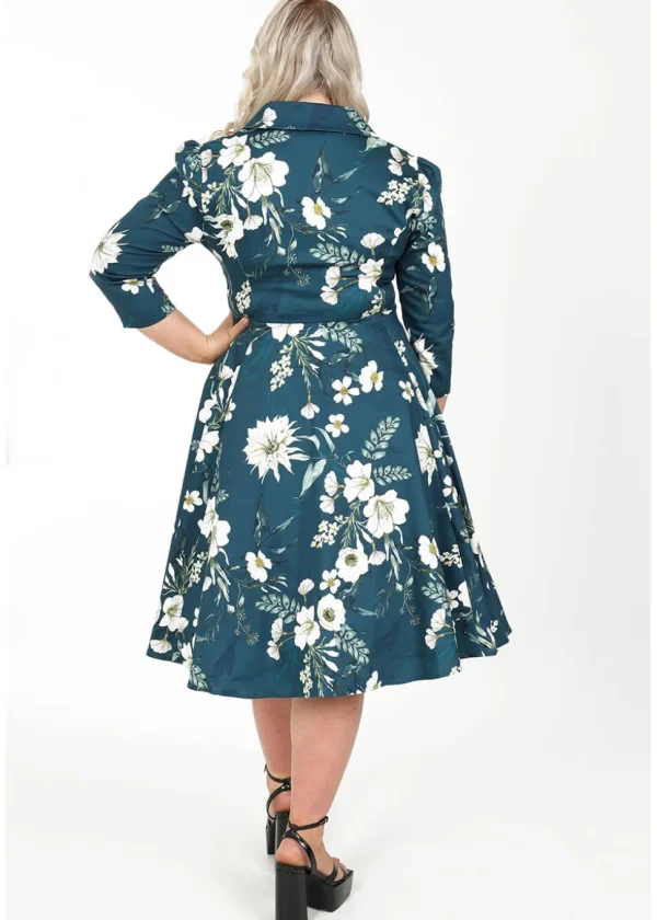 Hearts & Roses Petal Floral 50's Swing Dress Blue