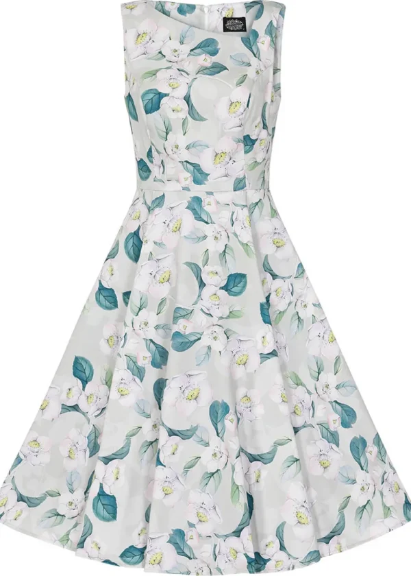 Hearts & Roses Rey Floral 50's Swing Dress Grey