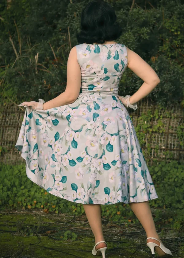 Hearts & Roses Rey Floral 50's Swing Dress Grey