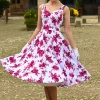 Hearts & Roses Rosaceae Floral 50's Swing Dress White Pink