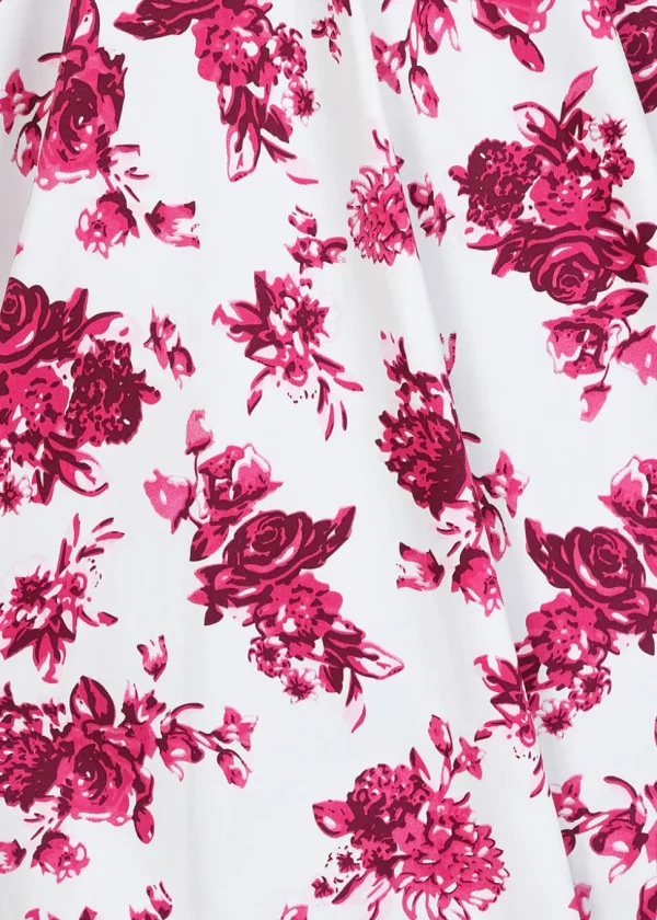 Hearts & Roses Rosaceae Floral 50's Swing Dress White Pink