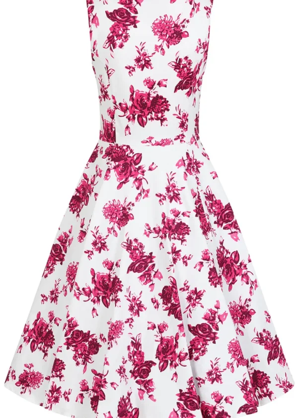 Hearts & Roses Rosaceae Floral 50's Swing Dress White Pink