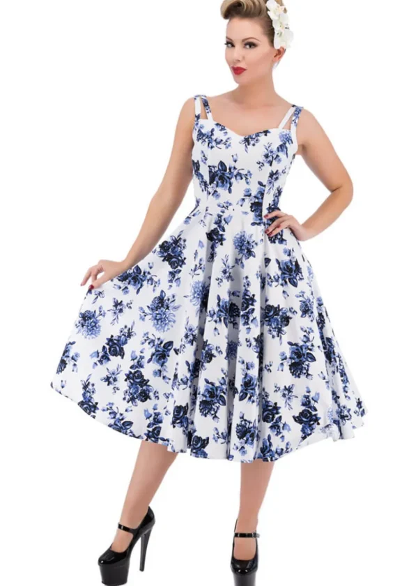 Hearts & Roses Rosanne 50's Swing Dress White Blue